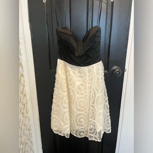 Strapless black and white junior prom dress